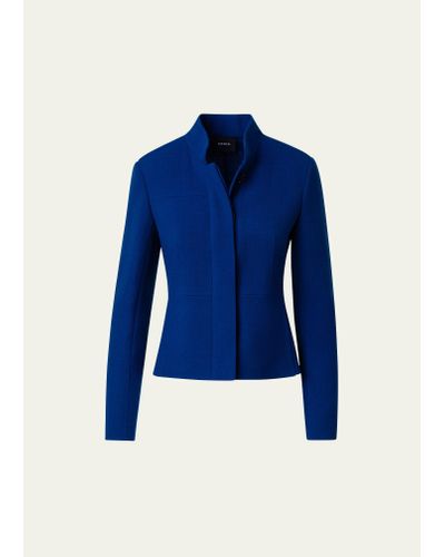 Akris Wool Crepe Tailored Short Jacket - Blue
