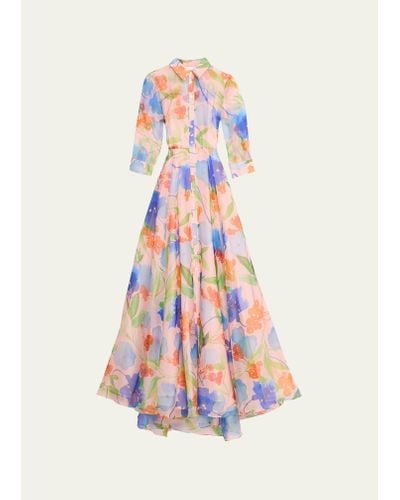 Carolina Herrera Floral-print Belted Trench Gown - White