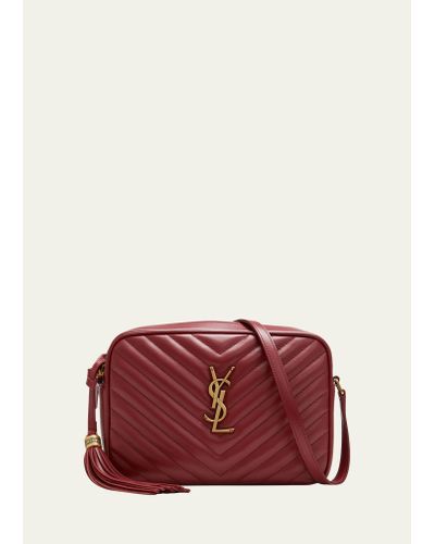 Saint Laurent Lou Medium Ysl Camera Bag With Pocket And Tassel In Quilted Leather - Red