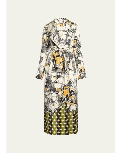Dries Van Noten Rolana Abstract Print Belted Trench Coat - White