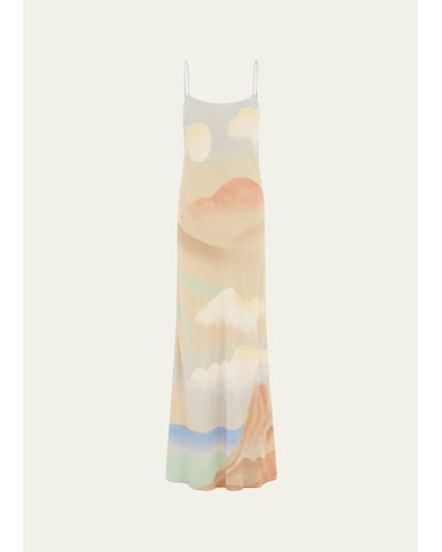 Olivia Von Halle Olympia Landscape-print Silk Slip Dress - White