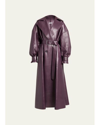 Alexander McQueen Oversize Belted Leather Trench Coat - Purple