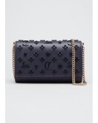 Christian Louboutin Paloma Clutch In Leather With Loubinthesky Spikes - Blue