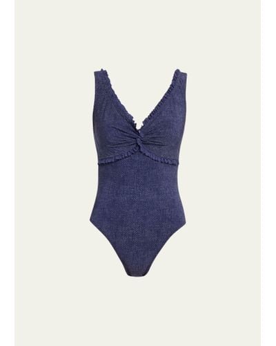Karla Colletto Nori V-neck Silent Underwire One-piece Swimsuit - Blue