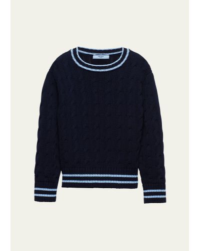 Prada Cropped Cotton Cable-knit Sweater - Blue