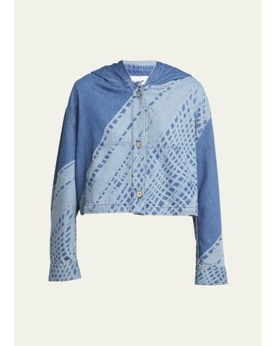 Loewe X Paula Ibiza Tie Dye Cropped Denim Jacket With Hood - Blue