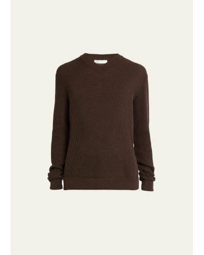 The Row Ribbed V-neck Sweater - Brown