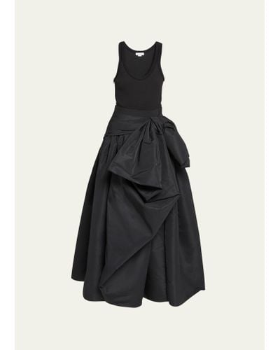 Alexander McQueen Ruched Full Skirt Gown With Bow Detail - Black