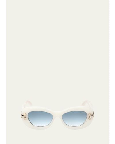 Emilio Pucci Filigree Acetate Round Sunglasses - Natural