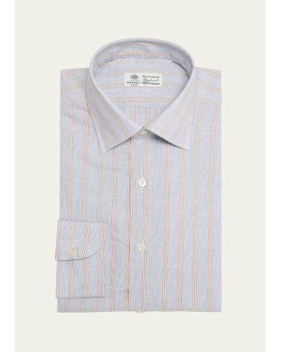 Luigi Borrelli Napoli Cotton And Linen Multi-stripe Dress Shirt - Gray