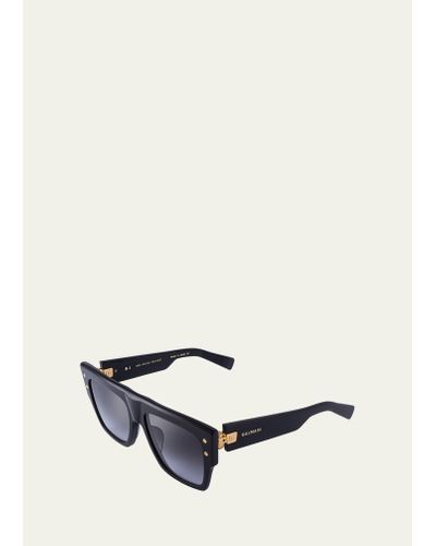 Balmain Logo Square Acetate & Titanium Sunglasses - White