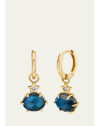 Andrea Fohrman Mini Cosmo Hoop Earrings In Labradorite Hematite - Blue