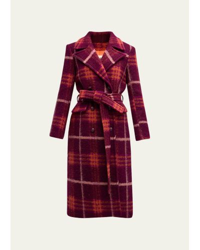 L'Agence Olina Belted Plaid Coat - Red