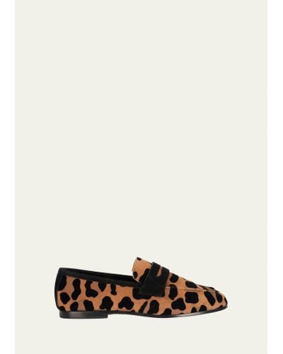 SOPHIQUE Essenziale Leopard Suede Penny Loafers - White
