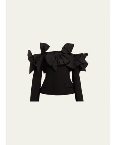 Oscar de la Renta Faille Bow Off-the-shoulder Tailored Jacket - Black