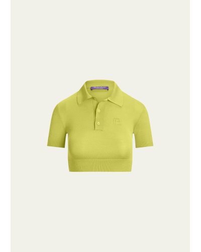 Ralph Lauren Collection Cropped Silk Jersey Polo Sweater - Yellow