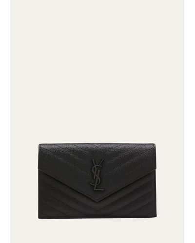 Saint Laurent Ysl Small Envelope Leather Wallet On Chain - Black