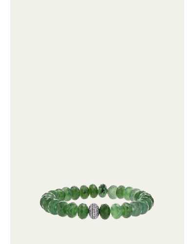 Sheryl Lowe Green Serpentine 10mm Bead Bracelet With Pave Diamond Donut