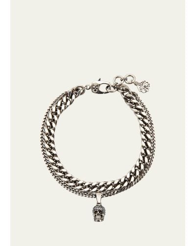 Alexander McQueen Pavé Swarovski Crystal Skull Double Chain Bracelet - Blue