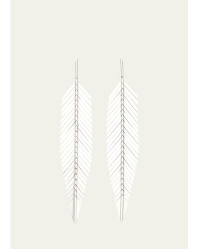 CADAR 18k White Gold Large Feather Drop Earrings - Natural