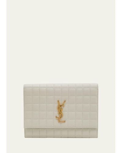 Saint Laurent Ysl Monogram Flap Clutch Bag In Quilted Smooth Leather - Natural