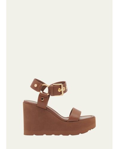 Gianvito Rossi Leather Grommet Ankle-strap Wedge Sandals - Brown