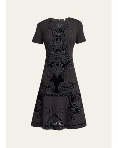 Kobi Halperin Blaine Velvet Embroidered Short-sleeve Dress - Black