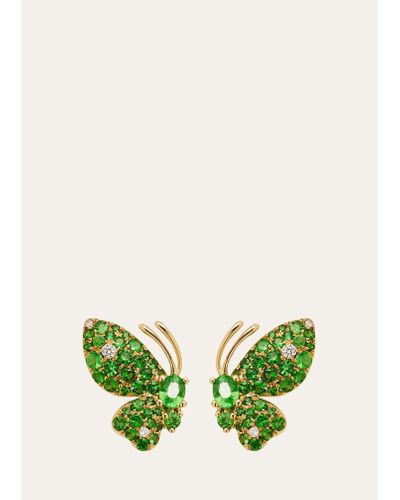Stefere Yellow Gold Green Garnet And White Diamond Earrings From The Butterfly Collection
