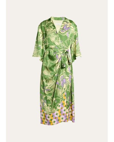 Dries Van Noten Dakola Printed Wrap Midi Dress - Green