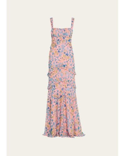 Saloni Chandra Floral Ruffled Gown - Pink