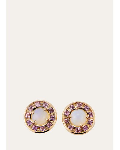 JOLLY BIJOU 14k Gold Full Moon Pink Sapphire And Opal Earrings - Natural