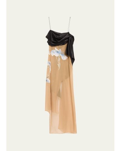Givenchy Devore Iris Rose Knot Hybrid High-low Tank Dress - Multicolor
