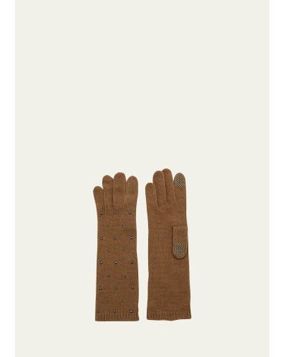 Portolano Long Studded Cashmere Tech Gloves - Natural