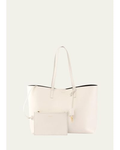 Saint Laurent Shopping Bag East-west Tote In Smooth Leather - Natural