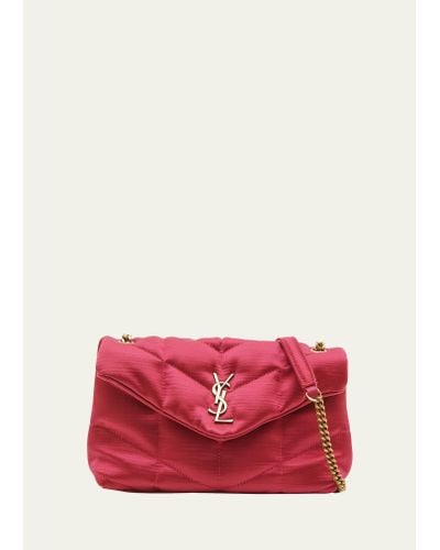 Saint Laurent Lou Puffer Toy Ysl Crossbody Bag In Quilted Satin - Red