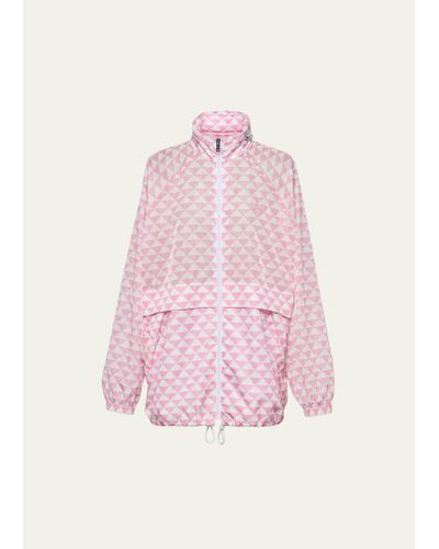 Prada Re-nylon Triangle-print Hooded Jacket - Pink