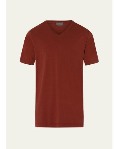 Hanro V-neck Solid T-shirt - Red