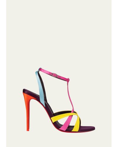Christian Louboutin Tangueva Colorblock T-strap Red Sole Sandals - White