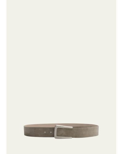 Brunello Cucinelli Suede Belt With Substantial Buckle - Natural