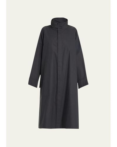 Eskandar Extra Wide Sloped Shoulder Raincoat With Tabs 34 Length - Blue
