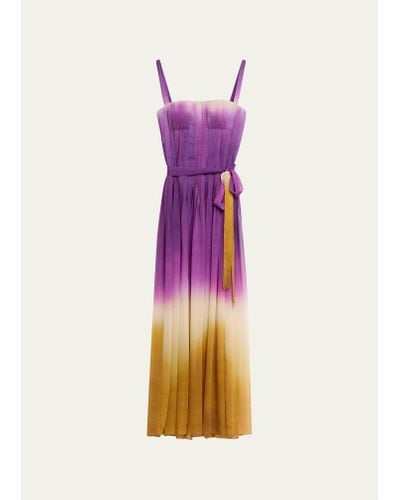 Oscar de la Renta Pintuck Abstract Ombre Silk Sleeveless Gown - Pink