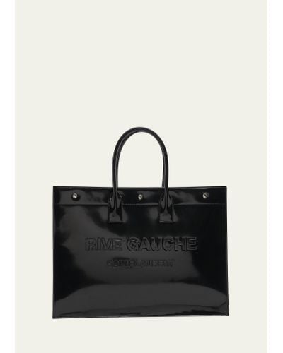 Saint Laurent Rive Gauche Large Patent Leather Tote Bag - Black