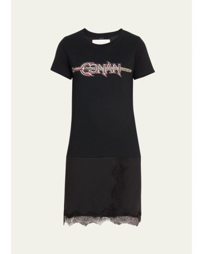 Conner Ives Reconstituted Jersey Lace T-shirt Mini-dress - Black