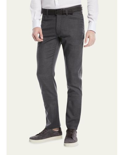Zegna Regular-fit Textured Wool-blend 5-pocket Pants - Gray