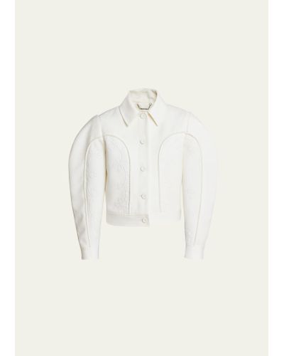 Chloé Structured Embroidered Heavy Wool Gabardine Jacket - Natural