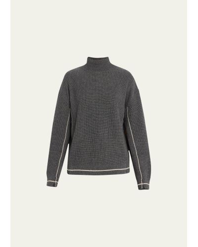 Maria McManus Oversized Mock-neck Keyhole Cashmere Sweater - Gray