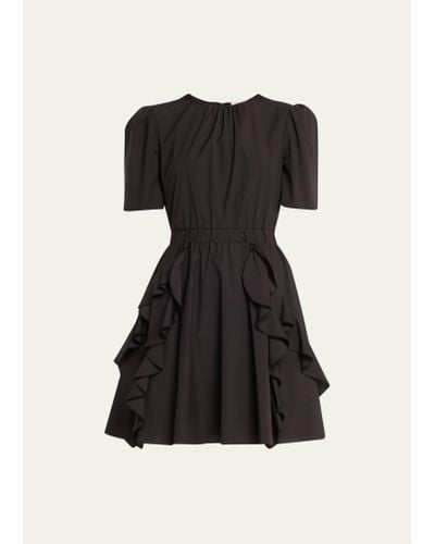Jason Wu Ruched Short-sleeve Ruffle Mini Dress - Black