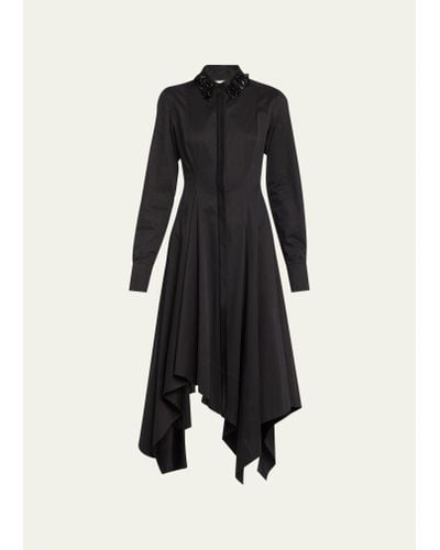 Jason Wu Asymmetric Cotton Midi Dress With Embroidered Collar - Black