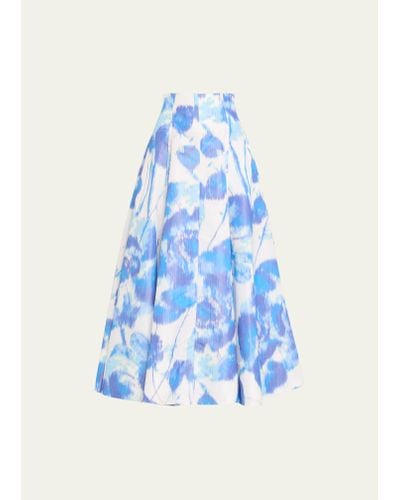 Lela Rose Abstract High Waisted Full Skirt - Blue