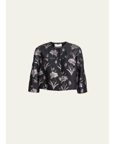 Erdem Floral Jacquard Boxy Cropped Jacket - Black